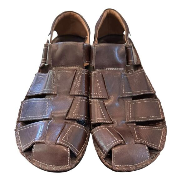 Pikolinos Men\'s Tarifa Fisherman Brown Leather Velcro Closure Sandals 45 11 11.5 main image 4